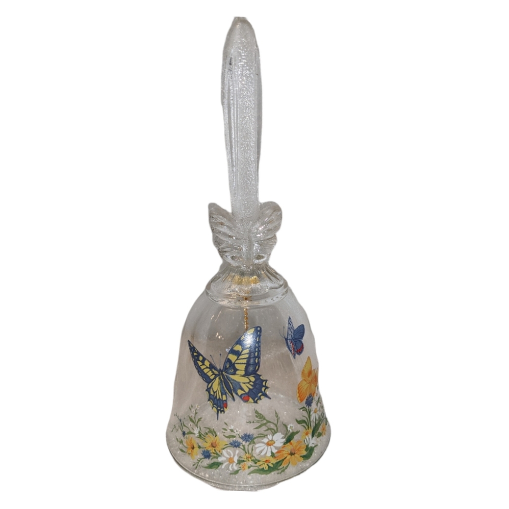 Dinner Bell Crystal Clear Butterfly Floral Vintage by Avon EUC Gold Chain